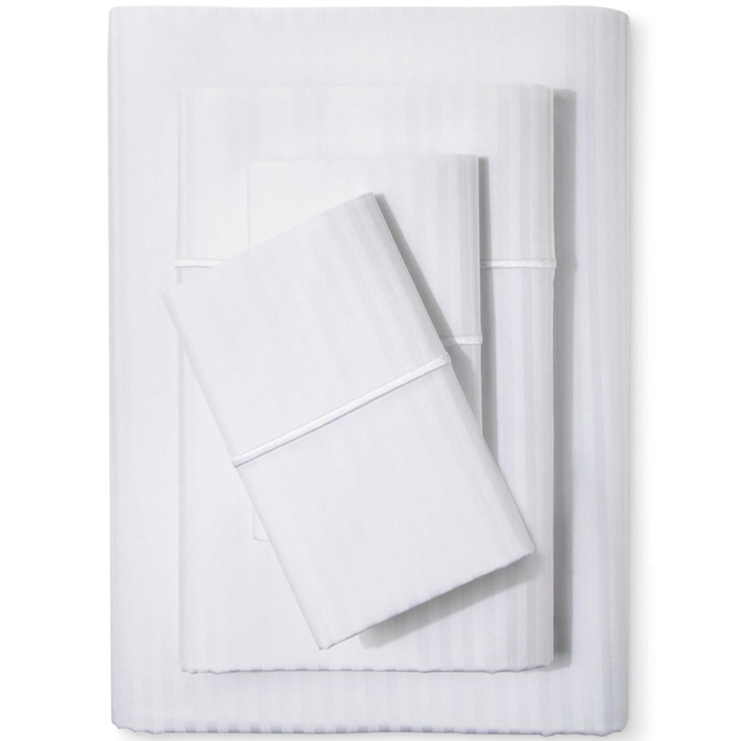 Feather & Stitch 500 TC King Size Damask Bed Sheet Set, 100% Cotton Soft Breathable Bedsheets, 4 Piece 18" Deep Pockets Sateen Weave Striped Bedding Mattress Resort Hotel Luxury- (White Stripe)