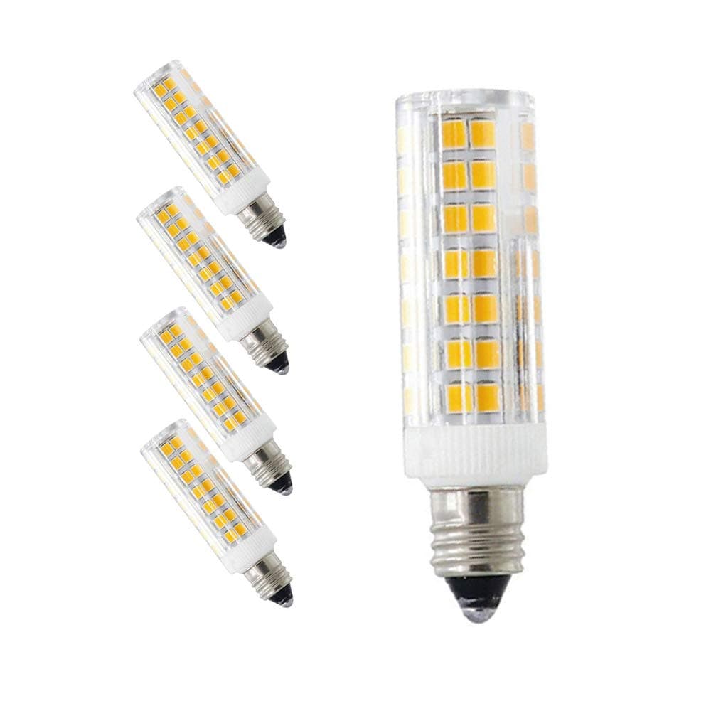 E11 LED Bulb 6W Equivalent 60W Halogen Lamp, T3/T4 JD E11 Warm White 3000K Dimmable, Mini Candelabra Base AC120V 360 Degree Illumination for Ceiling Fan Lighting 5-Pack