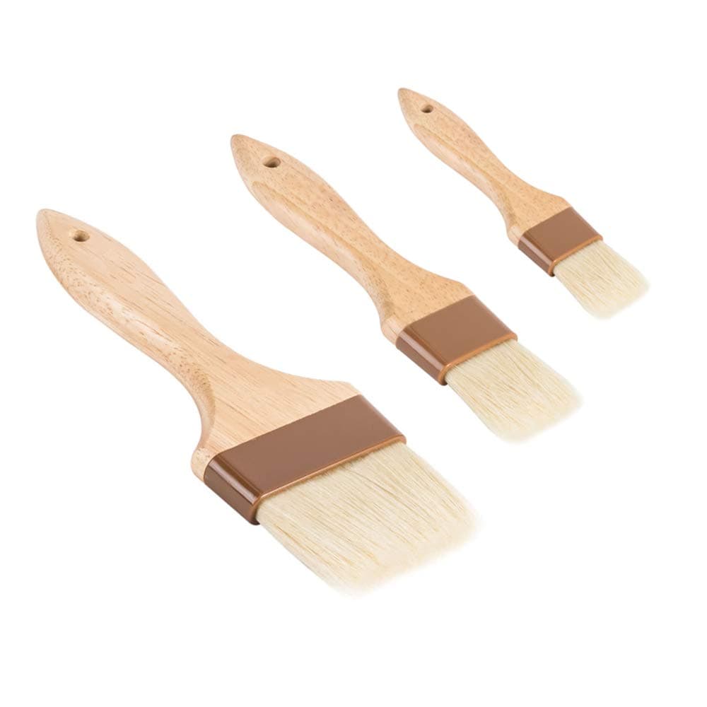 3-Piece Pastry Brush Set, 1-Inch, 2-Inch, 3-Inch Width Natural Boar Bristle Pastry Brushes, Lacquered Hardwood Basting Brushes, Cooking / Baking Brushes
