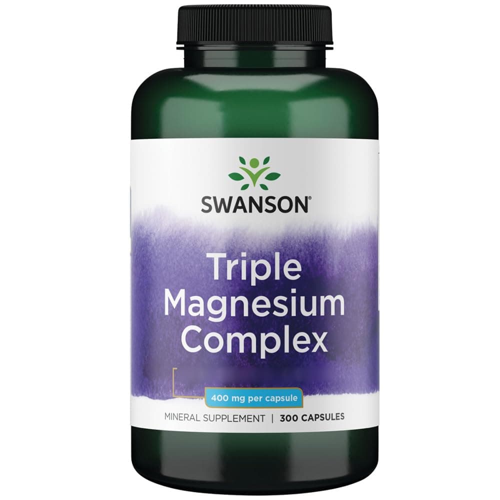 Swanson Triple Magnesium Complex, with 400mg Magnesium per Capsule, 300 Vegan Capsules, High Strength, Laboratory Tested, Vegetarian, Soy-Free, Gluten-Free, Non-GMO