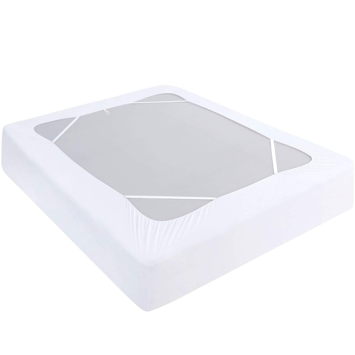 Moonsea Box Spring Cover Full Size, Elastic Fabric Wrap Around 4 Sides Bed Skirt, Sleek Alternative for Bed Skirts for Hotel/Home, Fits Box Springs up to 13”, White