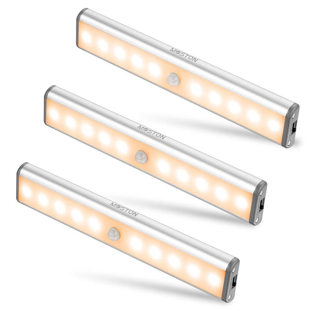 MOSTONDL002A-W DL002A-W Cabinet Lights with Motion Sensor 10 LED Magnetic Motion Sensor Night Light LED, Auto/On/Off, Suitable for Cupboard, Children's Room, Hallway, Bedroom, Kitchen, Warm Light,