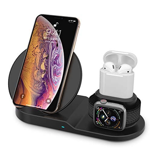XDODD Wireless Charger,3 in 1 Fast Qi Wireless Charging Pad& Stand,Compatible for iWatch Series1/ 2/3/Nike Airpods,iPhone XS/XR/X/8/8Plus(Notice:Apple Watch 4 Might NOT be Compatible)