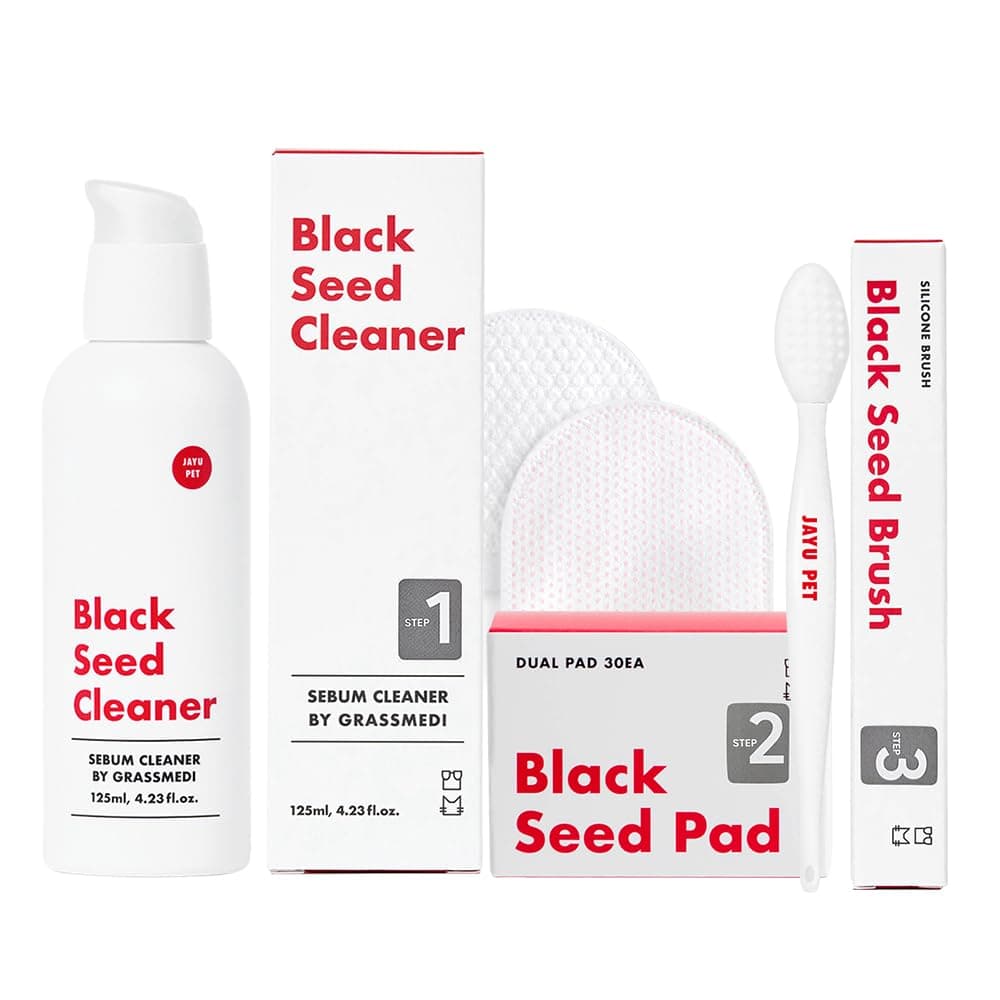 JAYU PET 3-Step Cat Acne Care Kit - Hypoallergenic Cleanser for Feline Acne, Cat Black Chin(1EA) Double-Sided Pads, Cat Acne Chin Wipes(30PCS) Soft Grooming Cat Acne Silicone Brush(1EA)