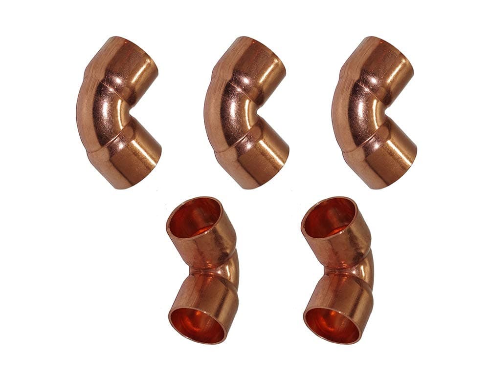 90-degree Copper Elbow CxC, 3/8" Short-Turn Copper Fitting, Pack of 5 (3/8")