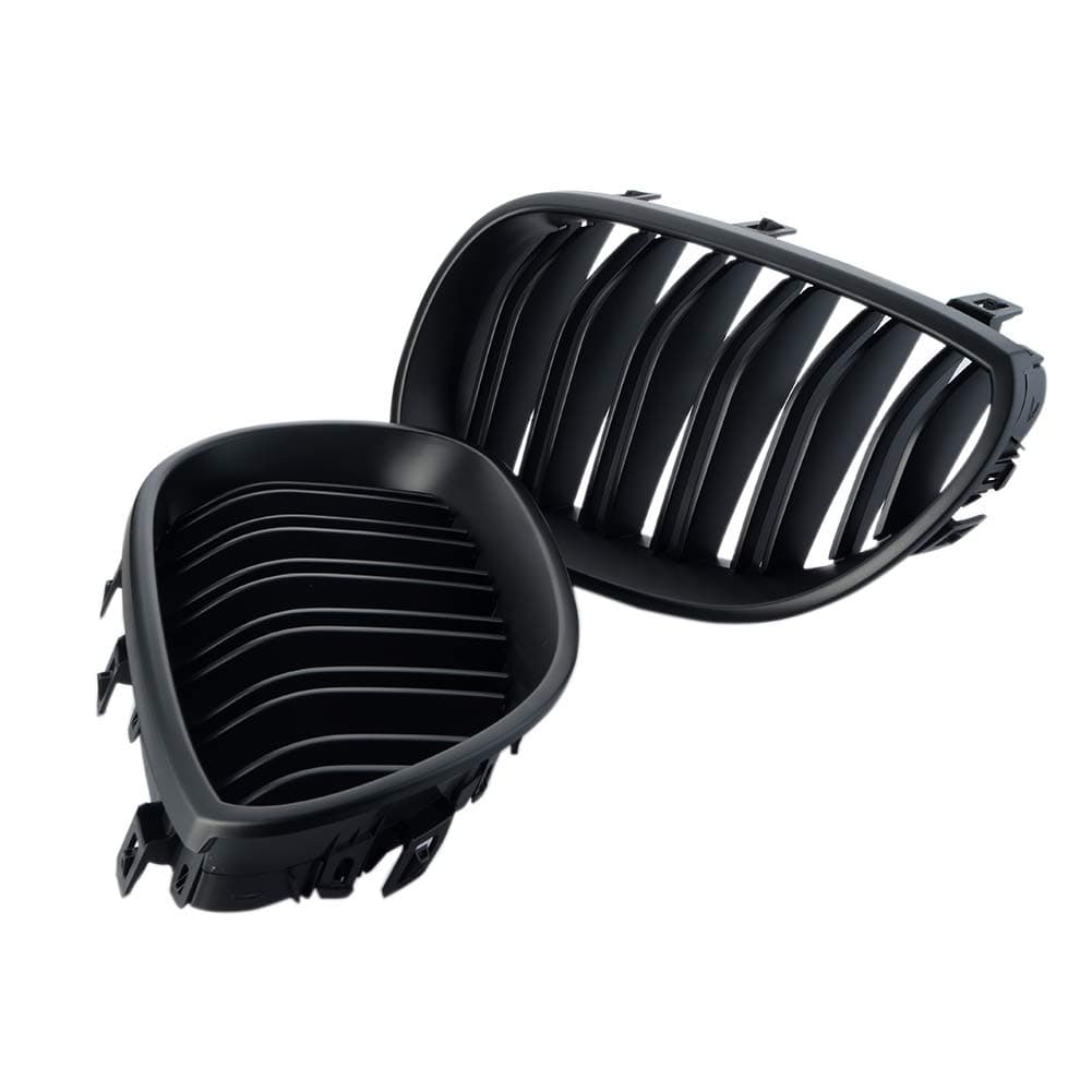 OIOBOMBGFor BMW 5 Series E60 E61 4 Door 2003 2004 2005 2006 2007, 1 Pair Car Style Gloss Black Dual Fin Front Grills