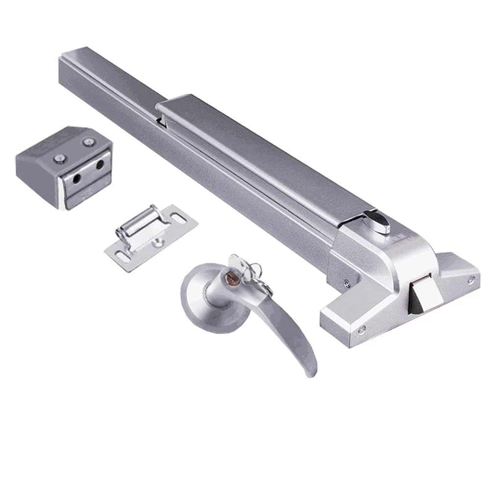 Push Bar Panic Exit Device for Emergency Exit Doors Painted Aluminum, with Exterior Lever Handle(six Keys)