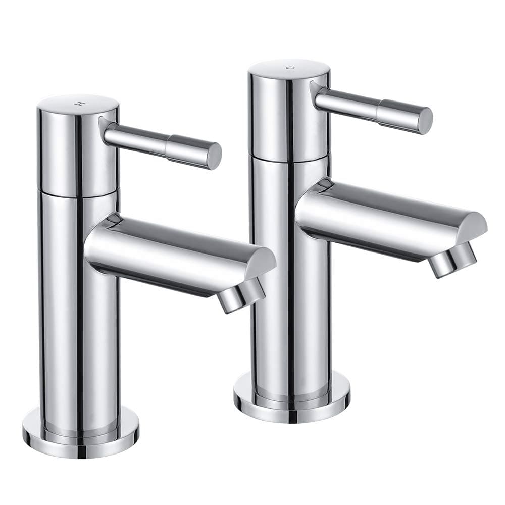 Bath Pillar Taps Pair Twin Tub Tap Traditional Two Holes Lead-Free Stainless Steel Chrome Hot and Cold Water Bathroom Tap 2 Bathtub Taps 1/4 Turn