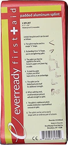 Ever Ready First Aid4.25 x 36 Inch Padded Aluminum Splint, Lightweight, Waterproof, Reusable, Flat Folded, For Hands, Legs, Wrists, Ankles, and Fractured Limbs.
