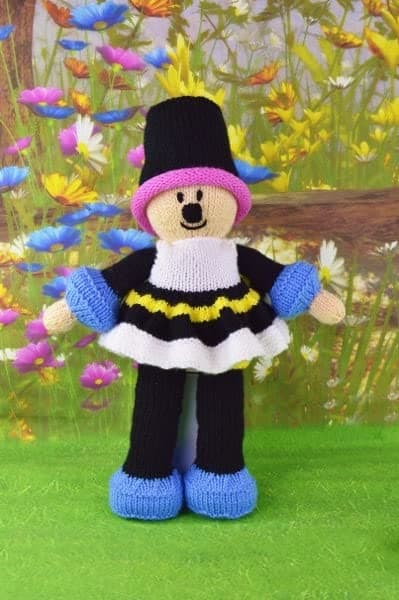Knitting by Post Knitting Pattern Liquorice Dolly from Treat Yourself With Our Sweet Doll Pattern Ready to Knit in Black, Blue, White, Pink and Yellow