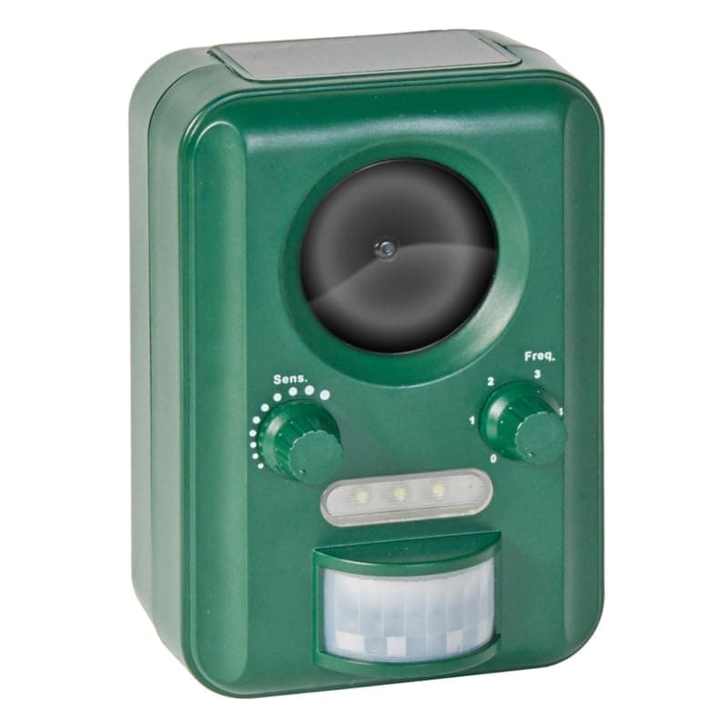 Voss.Sonic The Cat and Pest Scarer - Flash + Ultrasonic = The Solution for a clean yard and garden - Solar Powered Battery Operated Ultrasonic Cat and Pest Repeller (darkgreen)