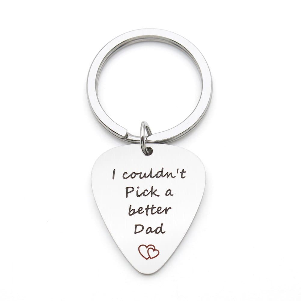 I couldn't Pick a Better Dad I Pick you Stainless Steel Guitar Pick Keychain Fathers Day Gift for Dad Double Sided Engraved !