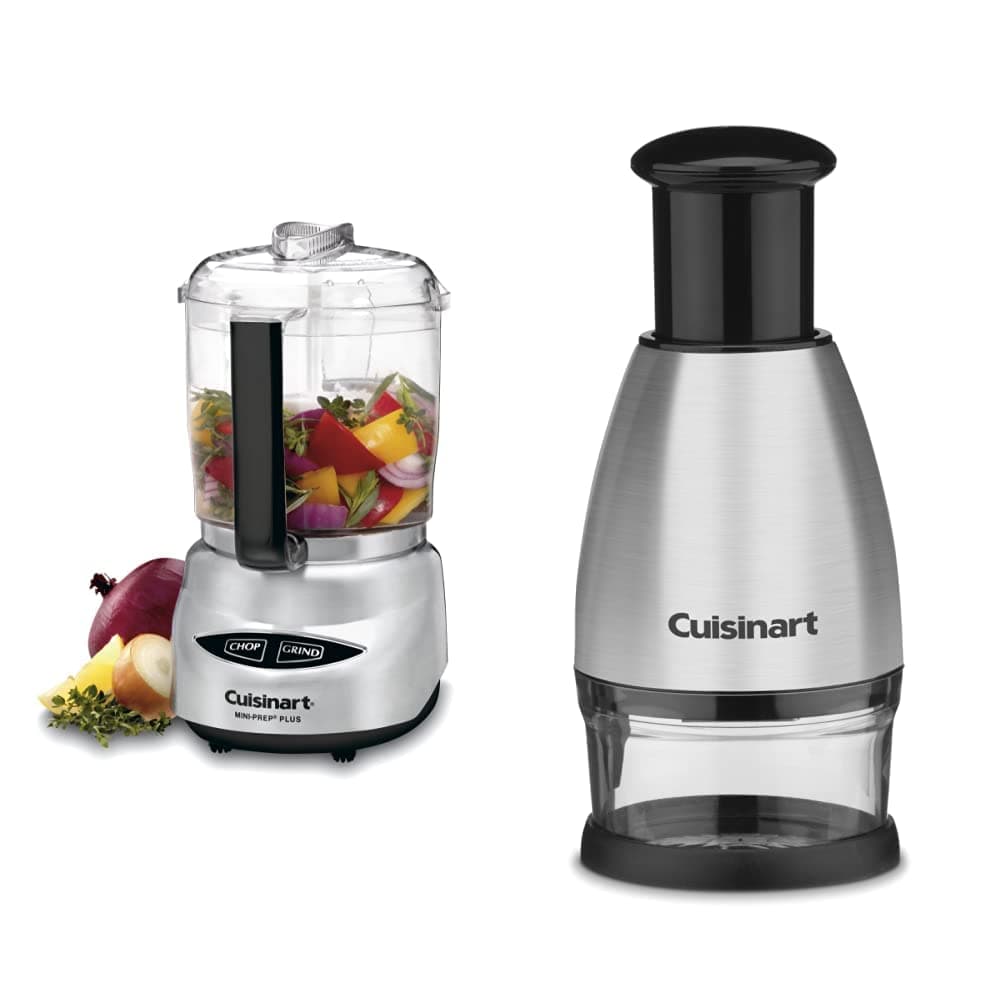 Cuisinart Mini Prep Plus Food Processor, 4 Cup, Brushed Stainless & CTG-00-SCHP Chopper, 8.2" x 3.9" x 3.9", Stainless Steel/Black