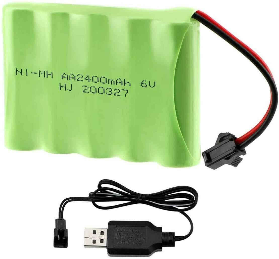 rechargeable NI-MH aa battery pack 6V 2400mAh SM 2P 2 pin plug female connector with USB charger for RC car off road truck jumper