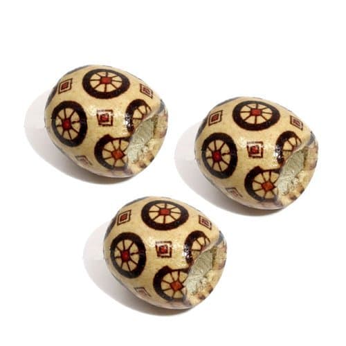 Dreadz Wooden Patterned Dreadlock Hair Beads (7.4mm Hole) x 3 Bead Pack (Cream)