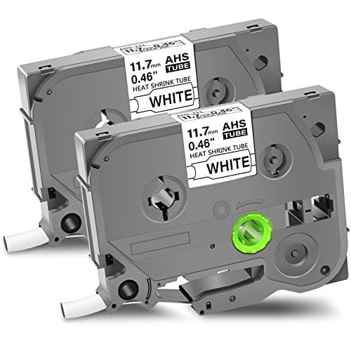 KCMYTONER 2 Pack Black on White 11.7mm 0.46" 4.92 ft Heat-Shrink Tube Label Tape Compatible for Brother HSe-231 HSe231 HS231 HS-231 for PT-E300 PT-H300 PT-E300VP PT-E500 PT-E500VP PT-E550WVP