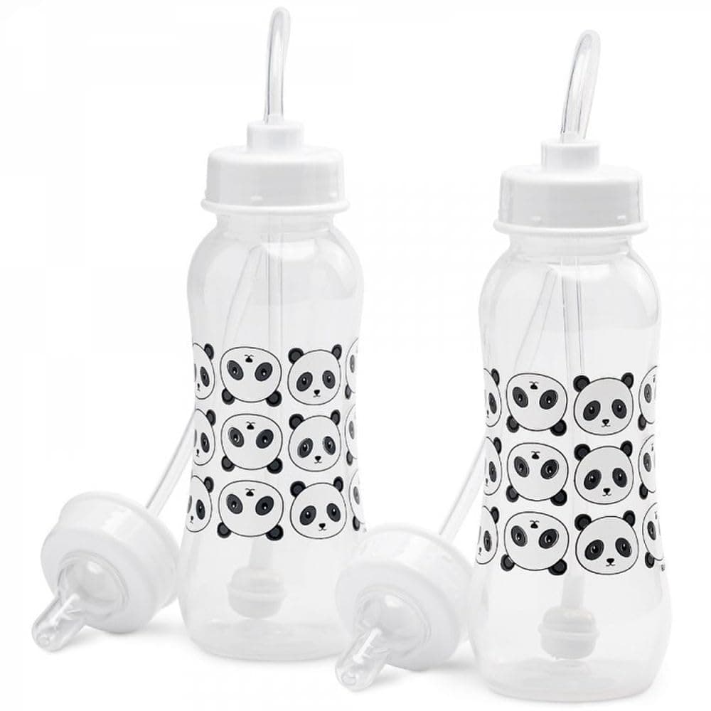 Hands-Free Baby Bottle - Anti-Colic Nursing System 9 oz Baby Bottle with Fast Flow Nipple/Teat 3m+ with Tube Straw Feeding System for Toddler (2 Bottles - Panda)