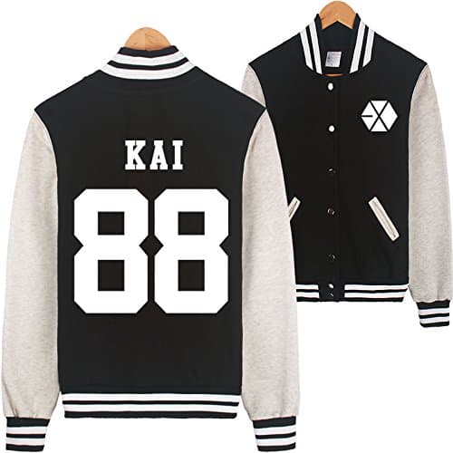 Grace Karin Kpop EXO EXO-M EXO-K Varsity Baseball Jacket (KAI 88 BLACK, XL)