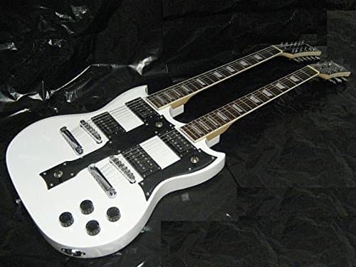 6/12 String Electric Double Neck Guitar with Padded Gig Bag, White