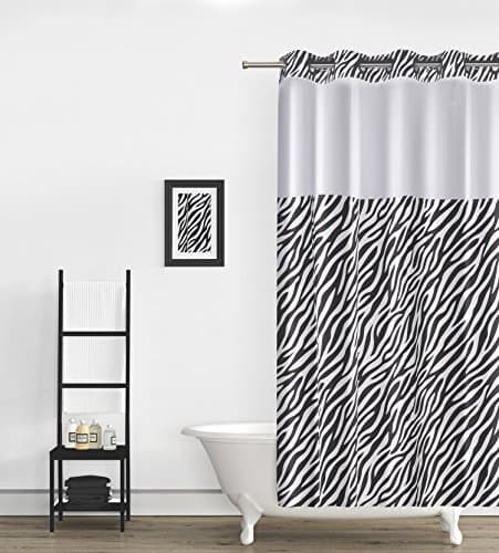 Lagute SnapHook Essential Hook Free Shower Curtain Set | Removable PEVA Liner | See Through Top | Machine Washable | Zebra