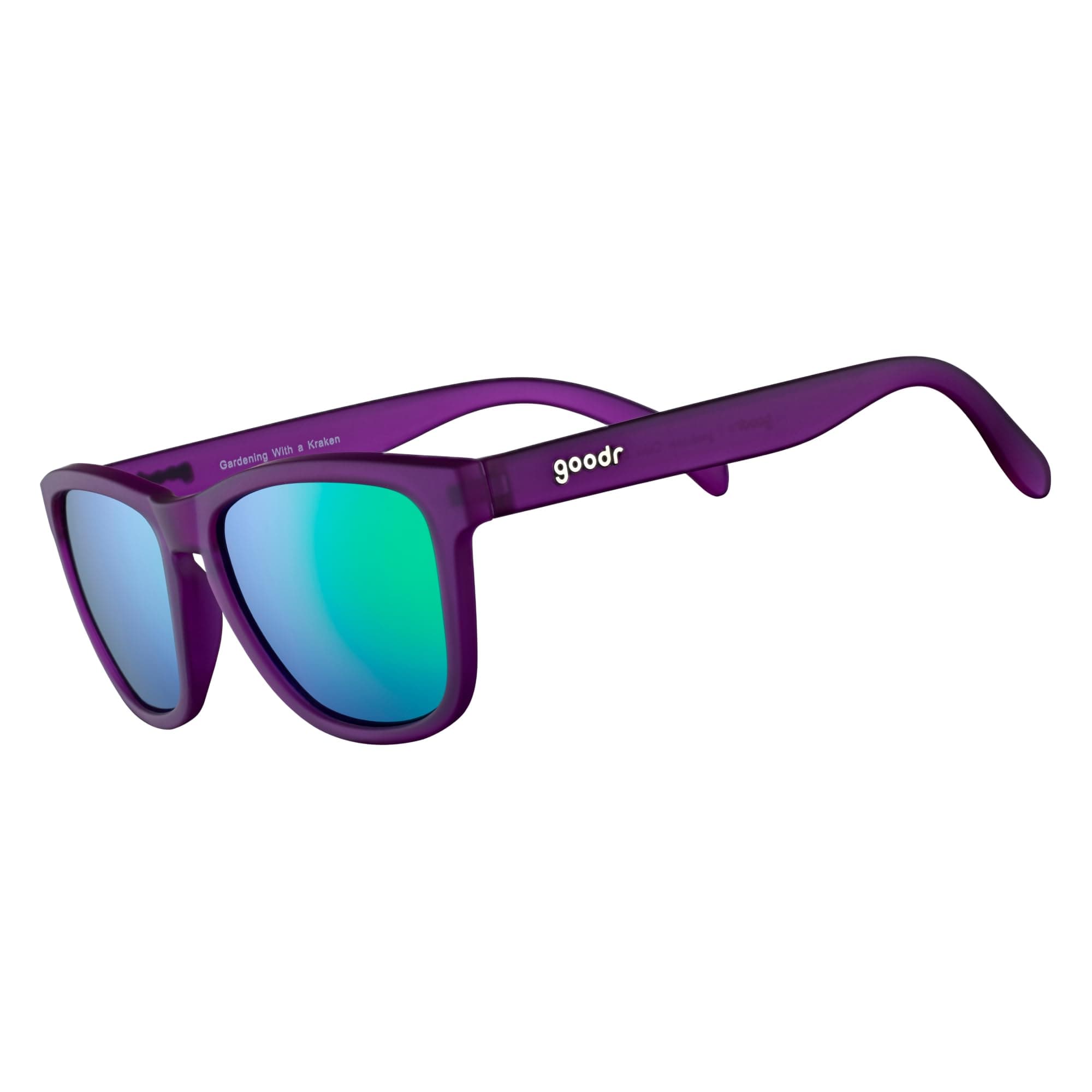 goodr Gardening With a Kraken Polarized Sunglasses, Medium Sized (OG), Dark Purple Translucent Lens with Light Green Mirrored Reflective Lens, UV400 Protection, No Slip, No Bounce