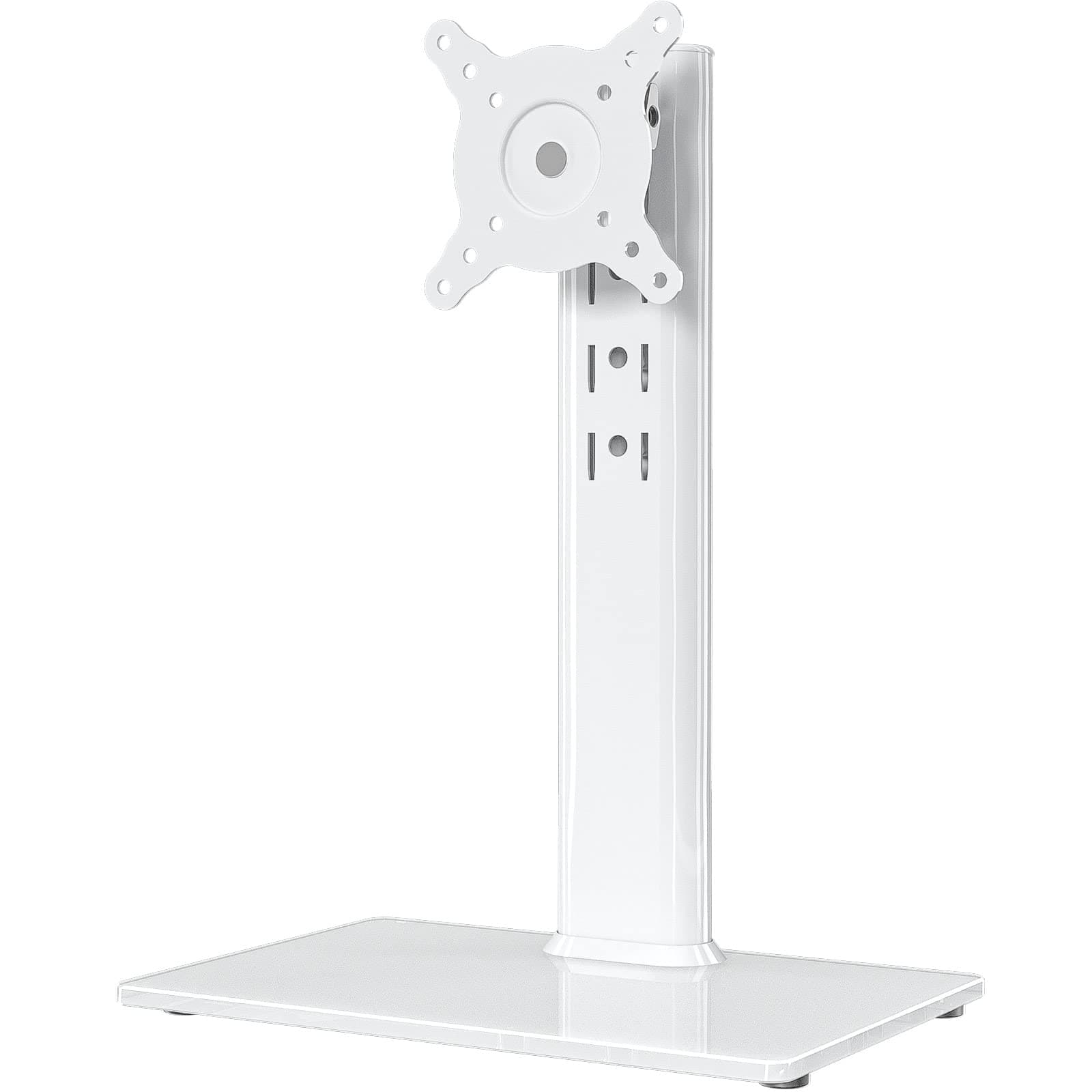 Hemudu Single LCD Computer Monitor Free-Standing Desk Stand Riser for 13 inch to 32 inch Screen with Swivel, Height Adjustable, Rotation, Holds One (1) Screen up to 77Lbs(HT05W-001) White