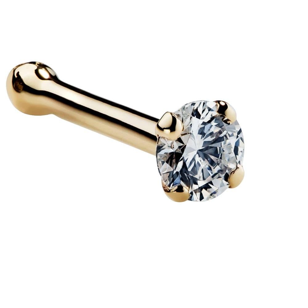 FreshTrends SI1-1.5mm (0.015 ct. tw) Diamond 14K Yellow Gold Nose Ring Bone - 20G