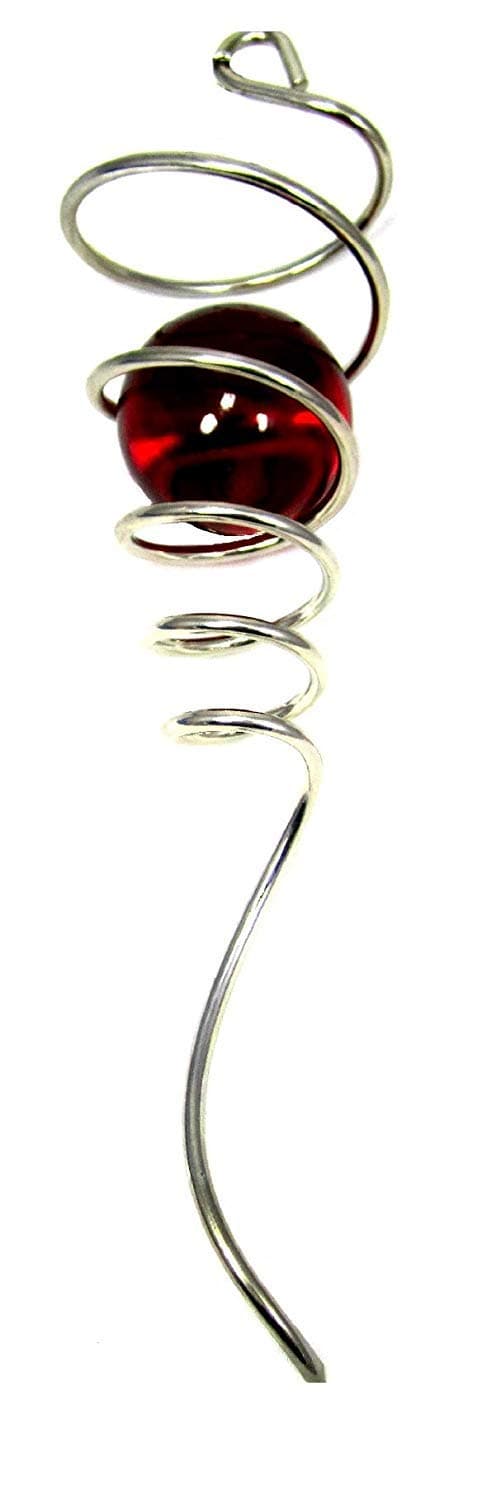 WorldaWhirl Wind Spinner Stabilizer Gazing Ball Spiral Tail Cyclone Yard Twister (Silver Wire, Red Glass Orb)