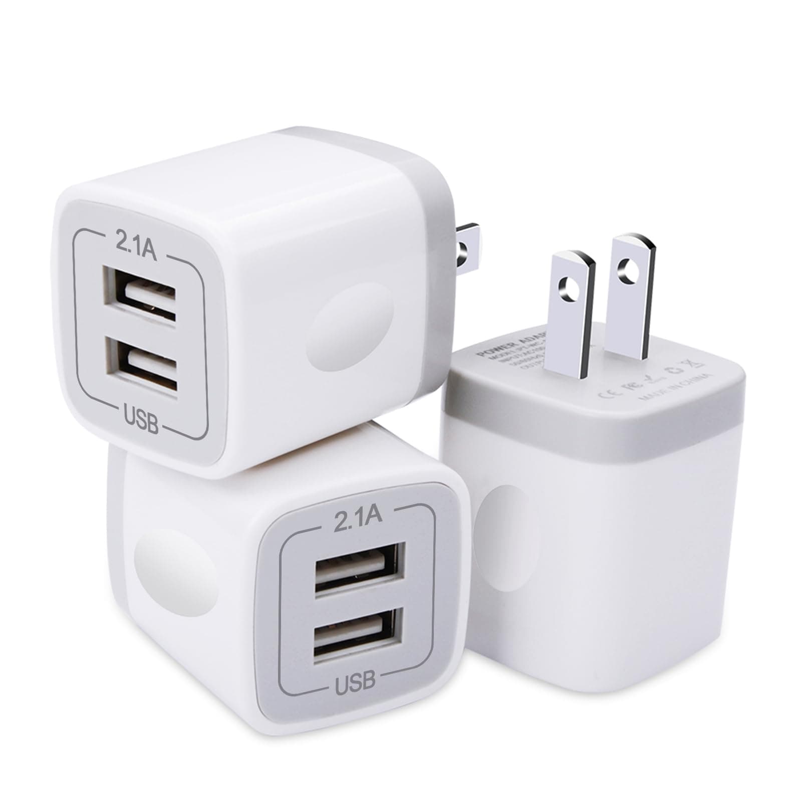 USB Plug, USB Wall Charger 3 Pack, GiGreen Dual Port Electrical Plug Wall Outlet Charger Cube 5V 2.1A Charging Block Compatible iPhone 16 15 14 13 12 11 X,Samsung S25 S24 S23 S20 S10 S9 Note20,LG,Moto