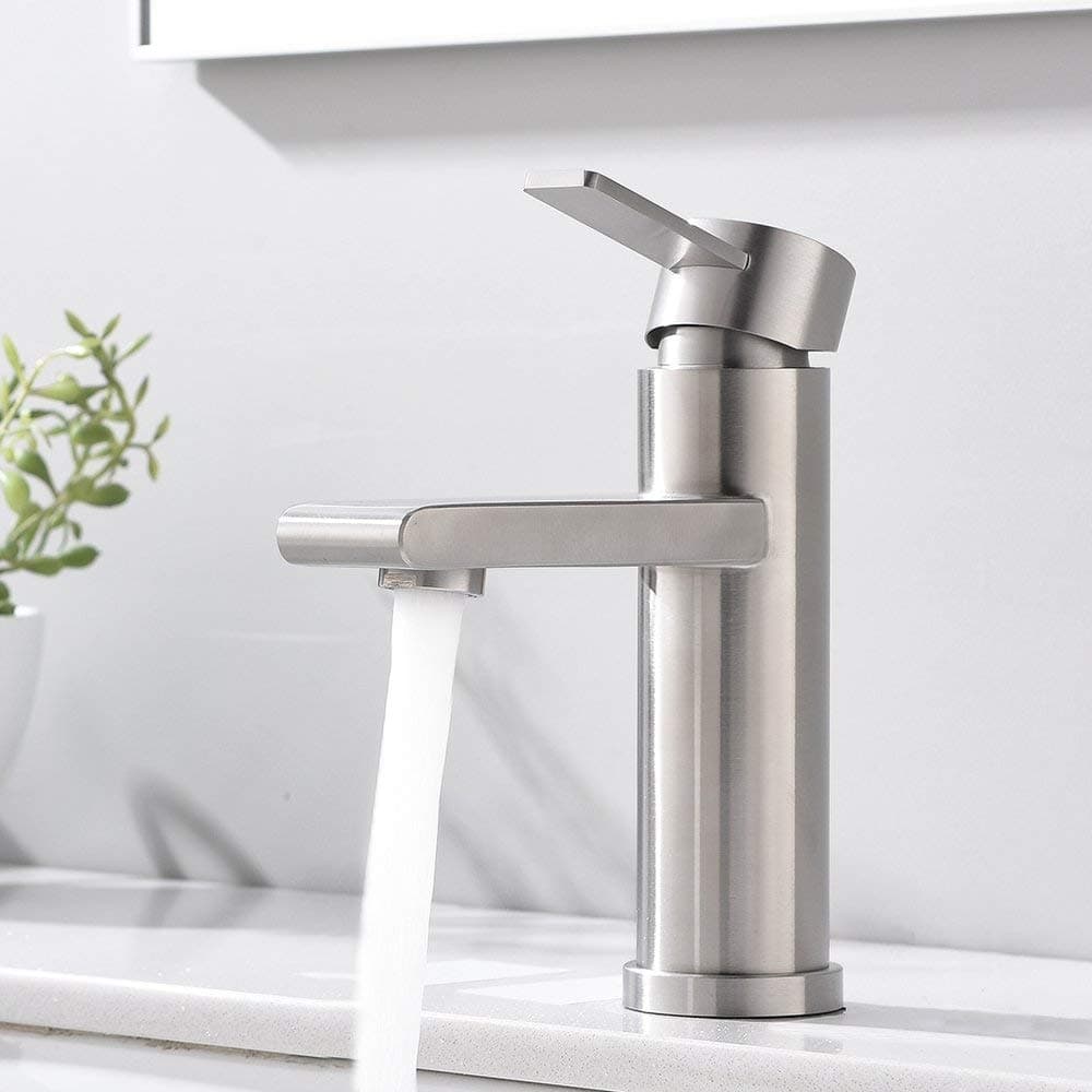VC CUCINE Modern Commercial Brushed Nickel Single Hole Single Handle Bathroom Faucet, Laundry Vanity Sink Faucet With Two 3/8" Hoses
