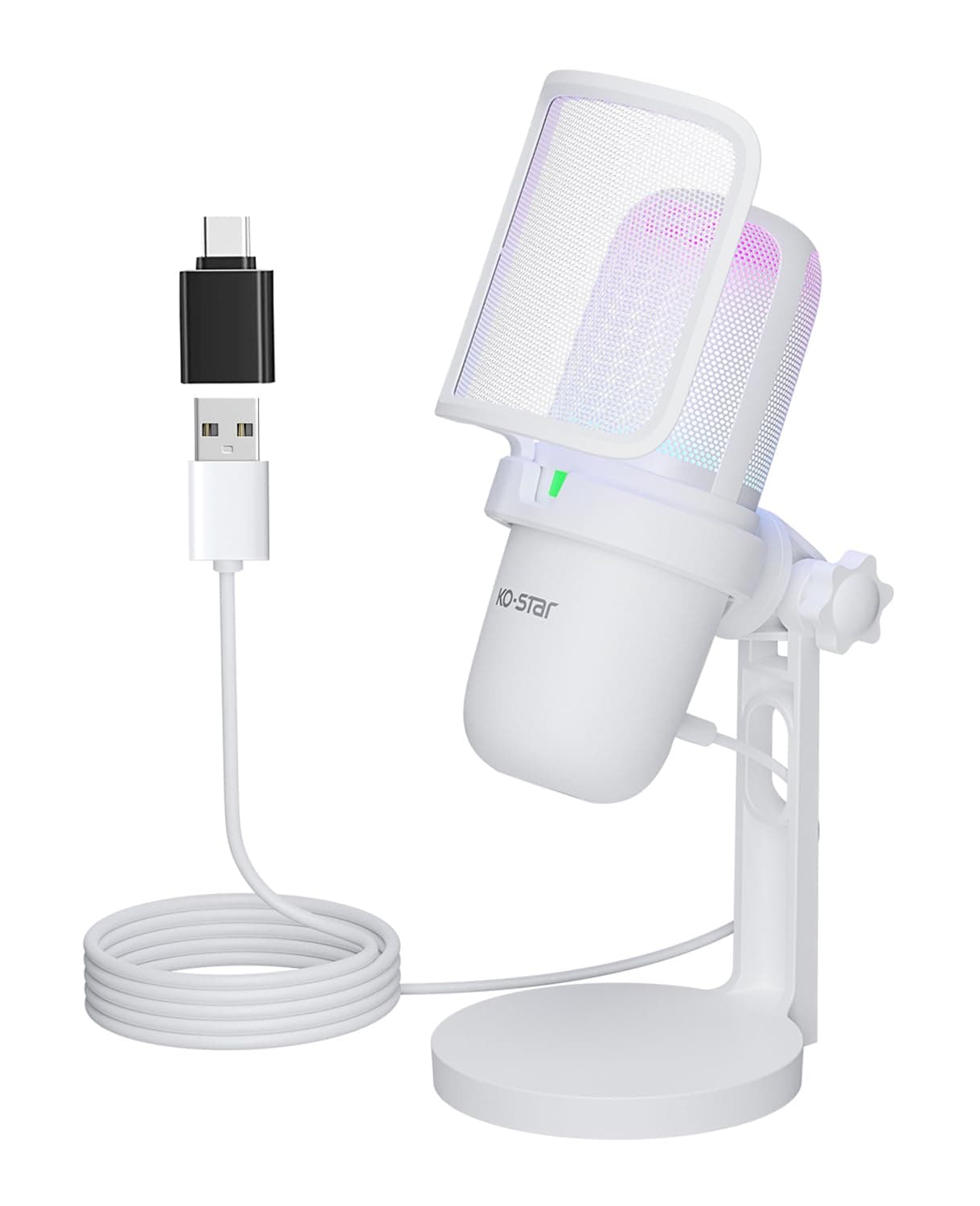 USB Microphone for PC,White Mini Mic for PS4/ PS5/ Mac,Computer Gaming Condenser with Quick Mute,RGB Streaming,Filter,Shock Mount,Recording Microphones for YouTube Titok