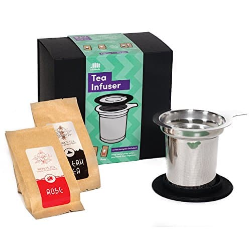 4Friends Stainless Steel Tea Infuser with Silicone Lid Bundle - Includes 2 Packs of Wong's Tea's Blend It Yourself Tea: 1 Rose Tea, 1 Pu Erh Tea
