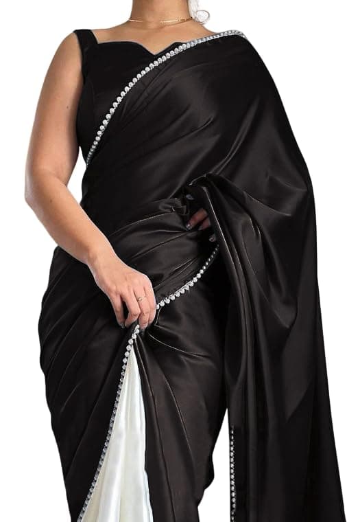 BRAHMSHAKTI Womens Satin Half Half Collection Saree With Blouse Piece