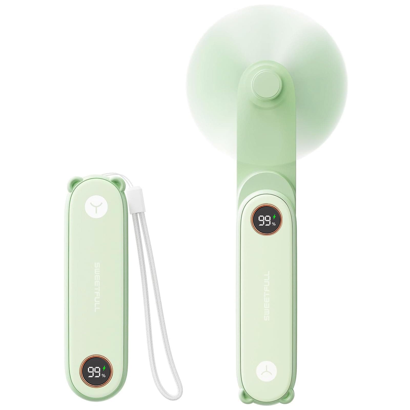 SWEETFULL Portable Handheld Mini Fan with LED Display, 3-in-1 Personal Foldable USB Rechargeable Hand Held Fan & Flashlight for Travel, Lash Eyelash, Cute Small Pocket for Women, Girls