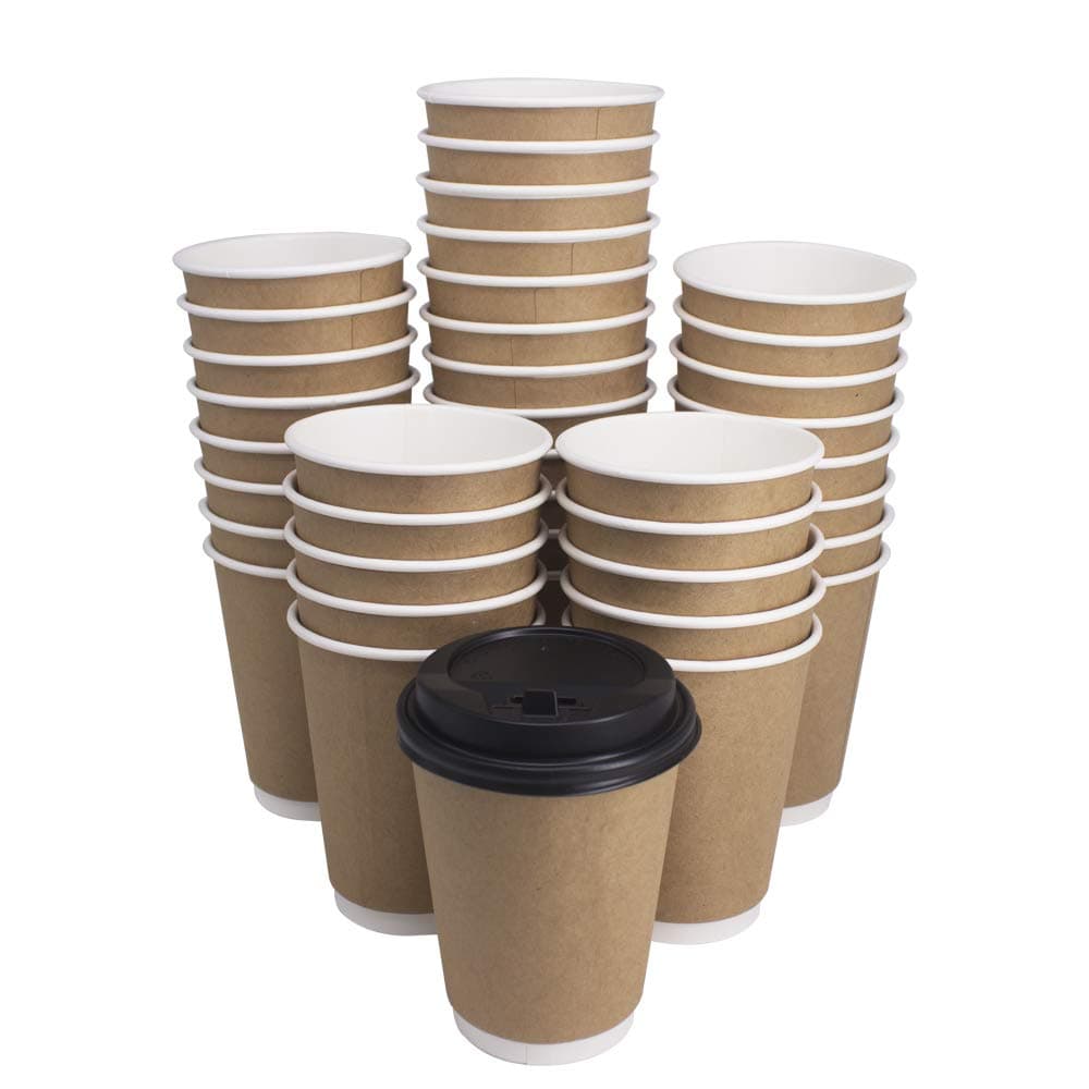YBCPACK Paper Coffee Cups - 50 Pack 12oz Disposable Coffee Cups with Lids,Double-Wall Insulation Takeaway Coffee Cups for Hot Drinks