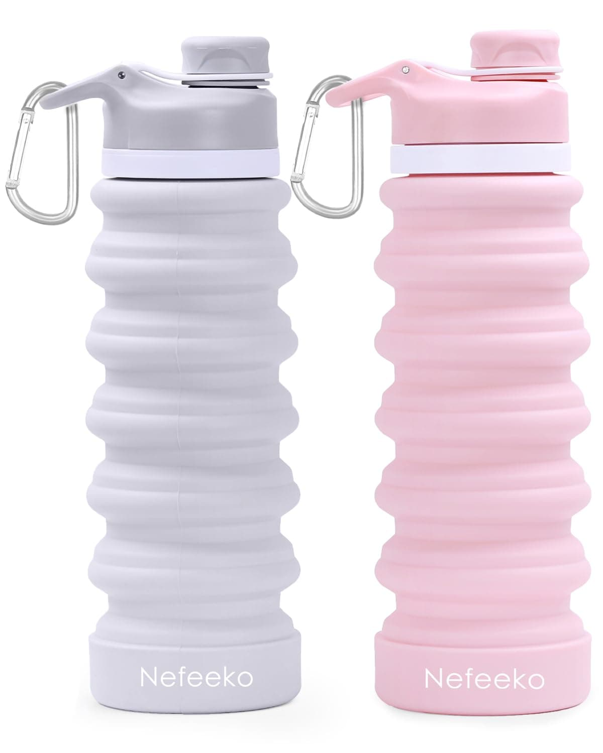 NefeekoCollapsible Water Bottle, 2 Pack 26oz Silicone Foldable Water Bottles Leakproof BPA Free Travel Water Bottles with Carabiner, Portable Sport Water Bottles for Hiking Outdoor Indoor Sport