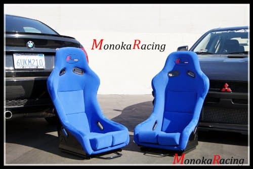 Brand New Blue Clothing MonokaRacing MR Spec-E Pro Model Auto Sport Car Light Weight Black FPR Shell Bucket Sliding JDM Style Racing Seat With Gradient Cushion (Medium Model)-One Pair (set of 2)