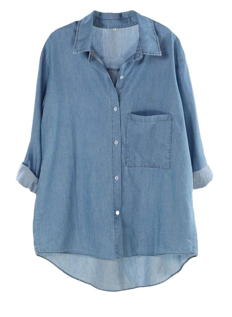 Women's Long Sleeve Shirts Button Down Blouse Cotton Tunic High Low Tops