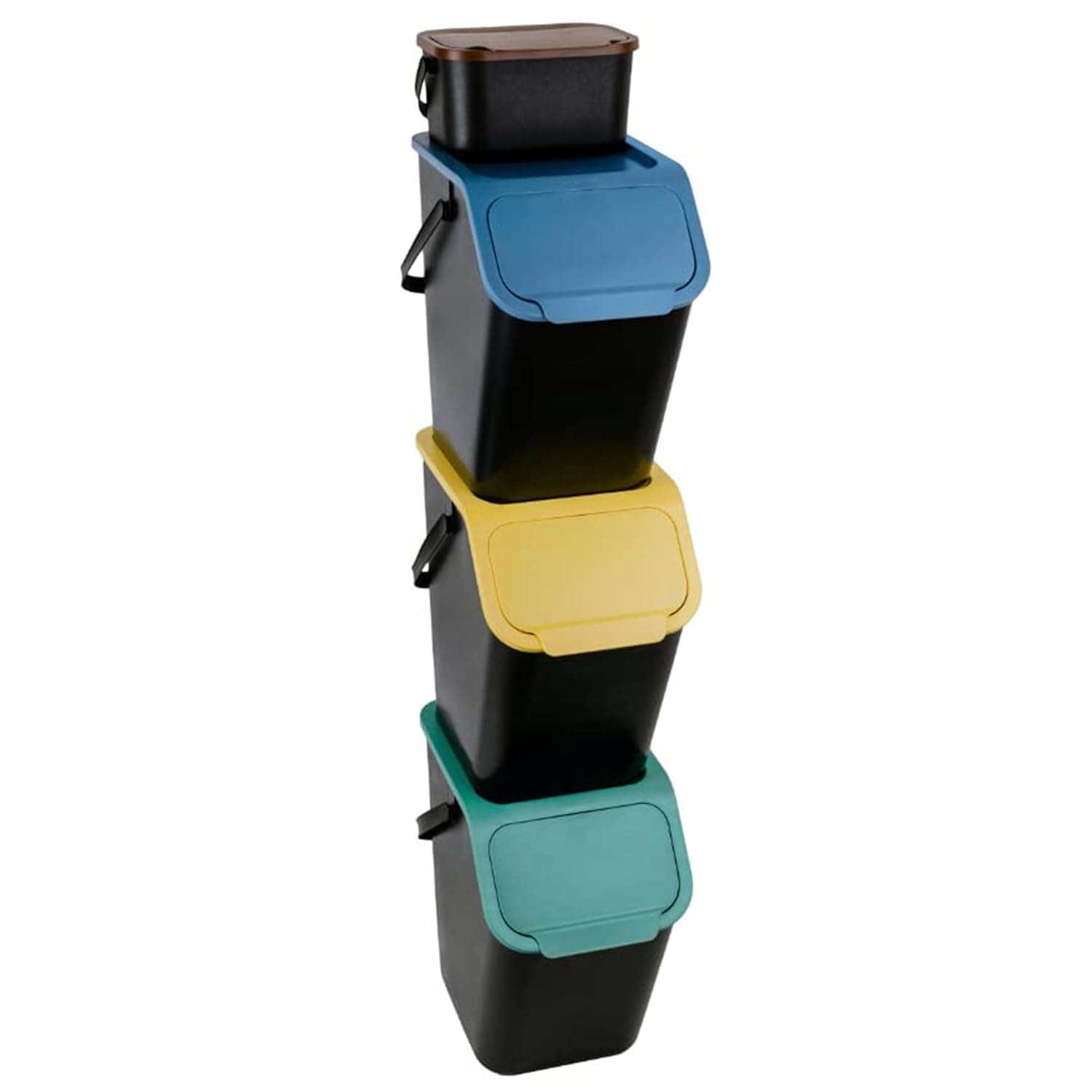 Kitchen Bin, Set of 4: 3x 25L + 1x 4,5L, For Plastic, Glass, Paper and Bio, Recycling, Waste Sorting Bins, With Click Lid, Container Trash Can, With Food Waste Caddy