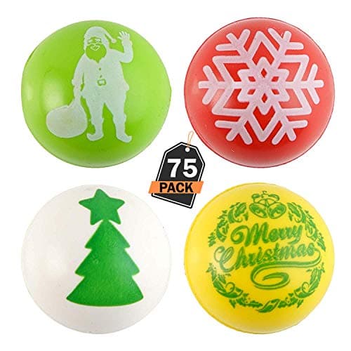 Scale Rank 75 Piece Christmas Bouncing Balls Set for Christmas Toy Gifts, Stocking Stuffers, Party’s and Party Bag Fillers