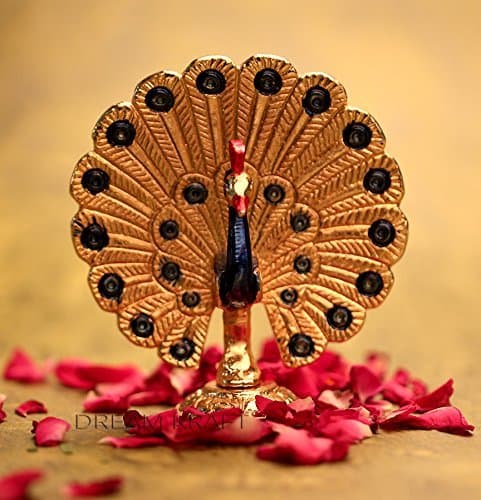 DreamKraft Gold Plated Dancing Peacock (10x4x10 CM_ Multicolor)