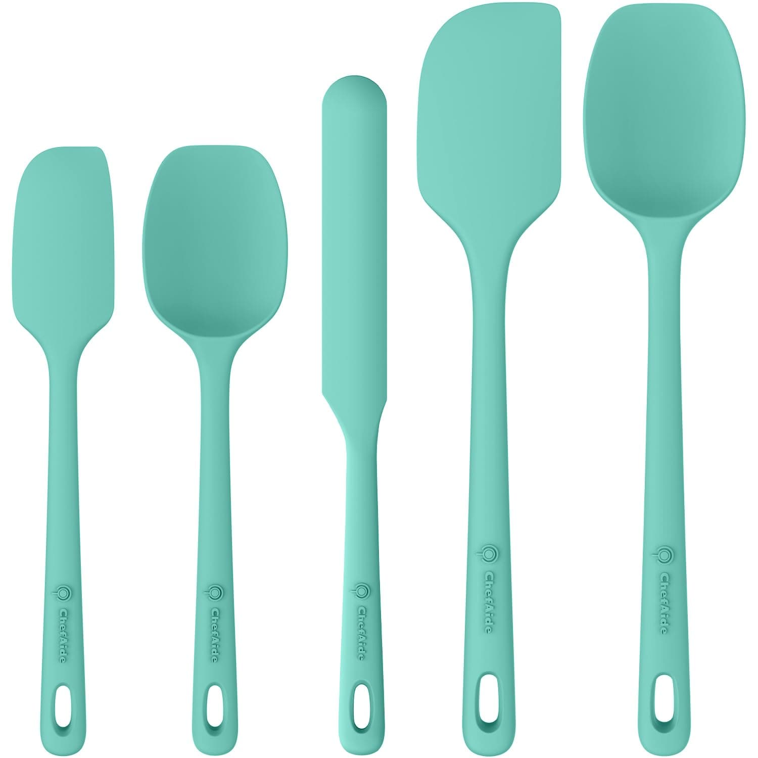 ChefAide 5 Pieces Silicone Spatula Set, Food Grade Rubber Spatula, Upgrade Strong Handle with Ergonomic Grip, Heat Resistant Up to 600°F for Nonstick Cookware, Cooking Mint