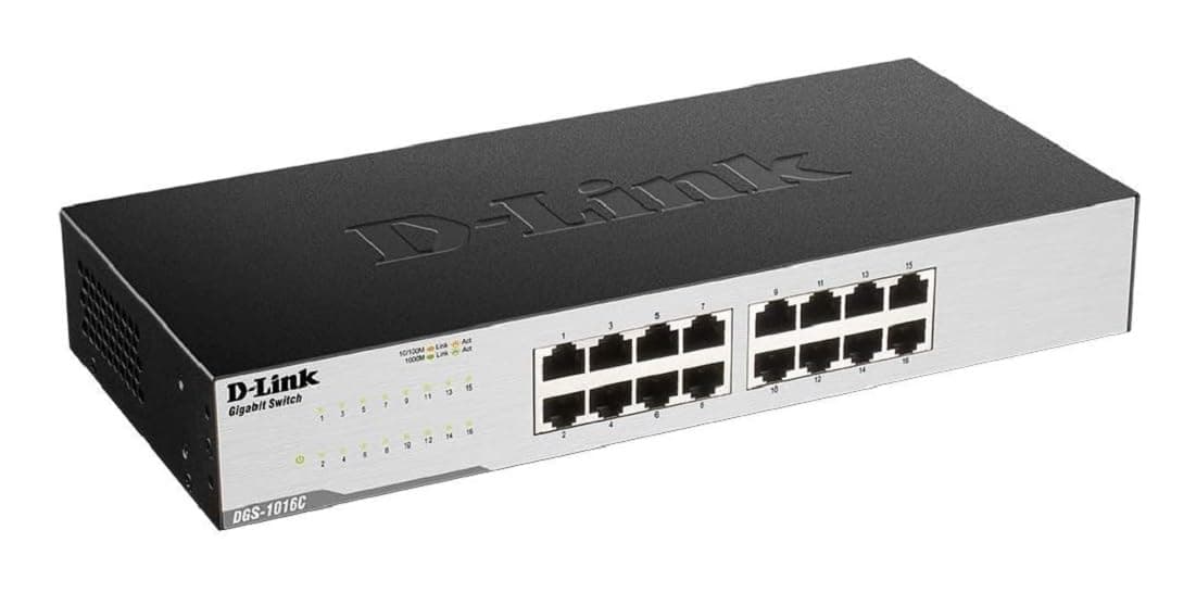 Ethernet Switch, 16 Port Gigabit Unmanaged Network Internet Hub Desktop Rackmount, Plug N Play (DGS-1016C)
