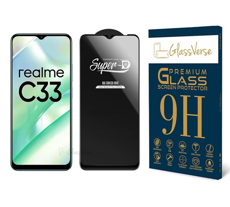 SuperD Oleophobic Tempered Glass For Realme C33 (2023) (PACK OF 1) with Free Installation Kit Full screen Coverage - 6.5 inch