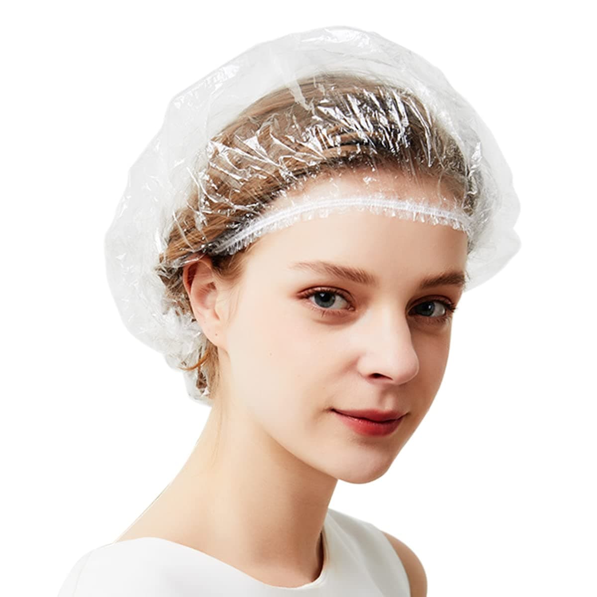 Disposable Plastic Shower01 Head Cap 100 Pieces In Packet, Clear, Xl