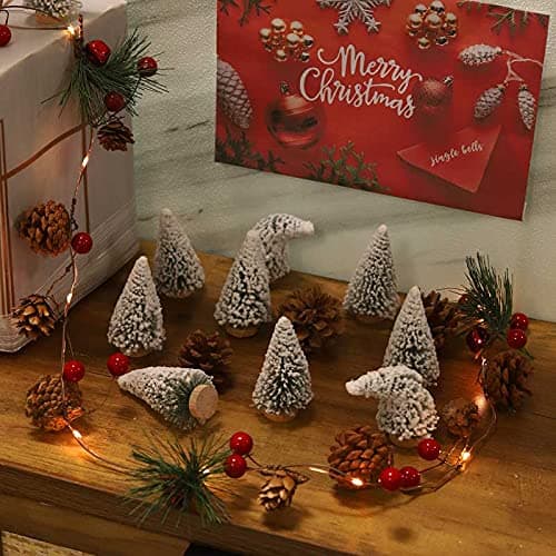 YATAI Pack of 10 Pcs Tabletop Christmas Tree - Artificial Mini Xmas Snow Flocked Pine Tree - Artificial Pine Xmas Tree - Ornaments for Indoor and Outdoor Holiday Decoration (8 Cm)