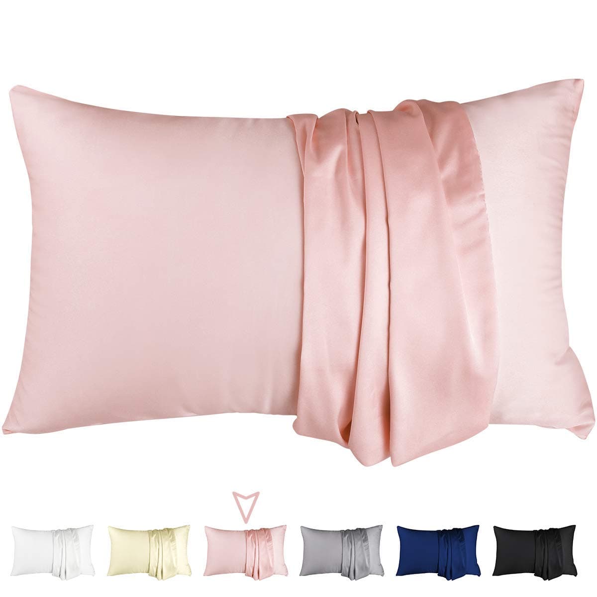 BYSURE 2 Pack Satin Silky Pillowcases for Preventing Hair Knotted & Facial Skin Wrinkle with Hidden Zipper (King, Pink)