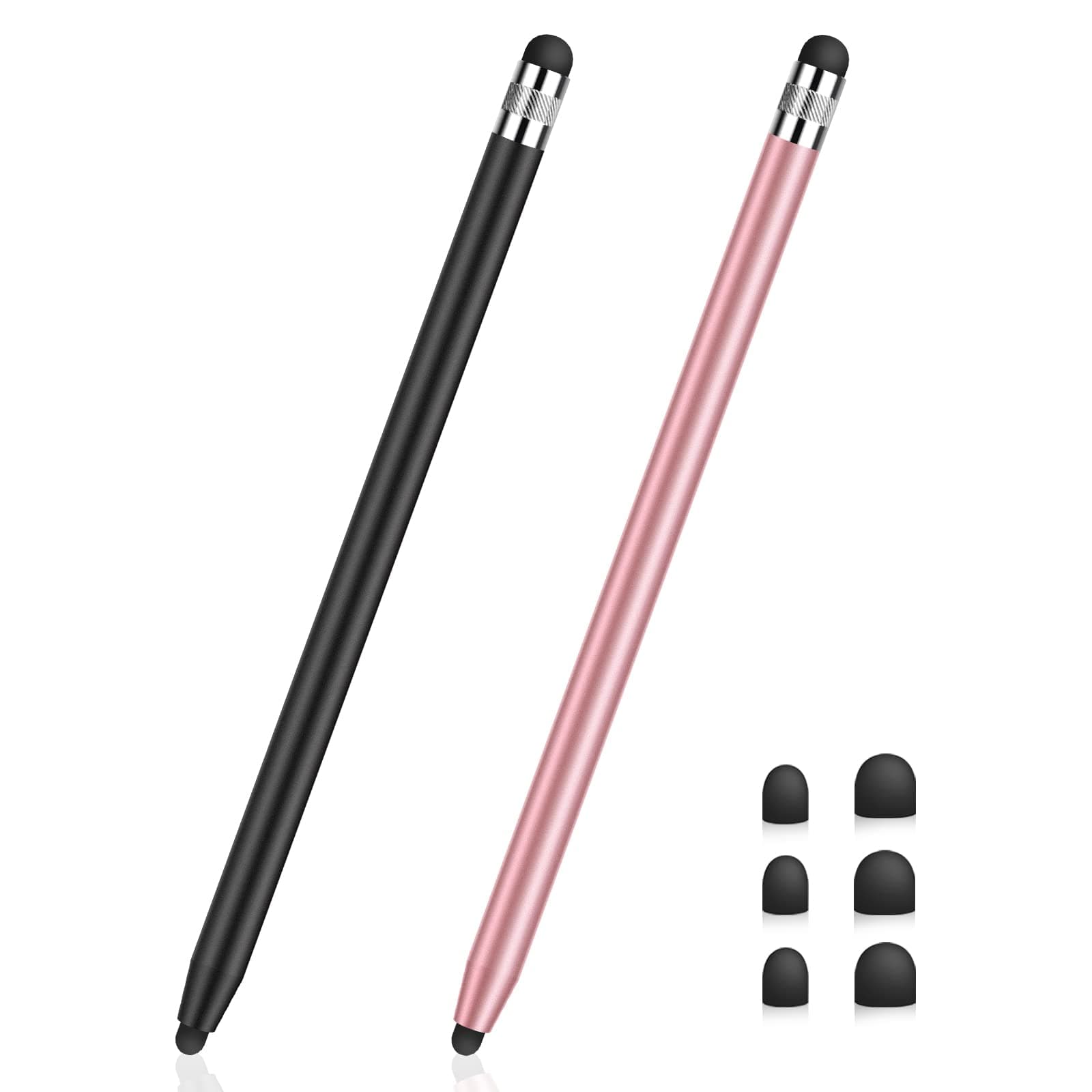 MEKO Stylus Pens for Touch Screens, Universal Tablet Pen Capacitive 2 in 1 Stylus for iPhone/iPad/pro/Mini/Air/Samsung/Tablet (Black + Rose Gold)