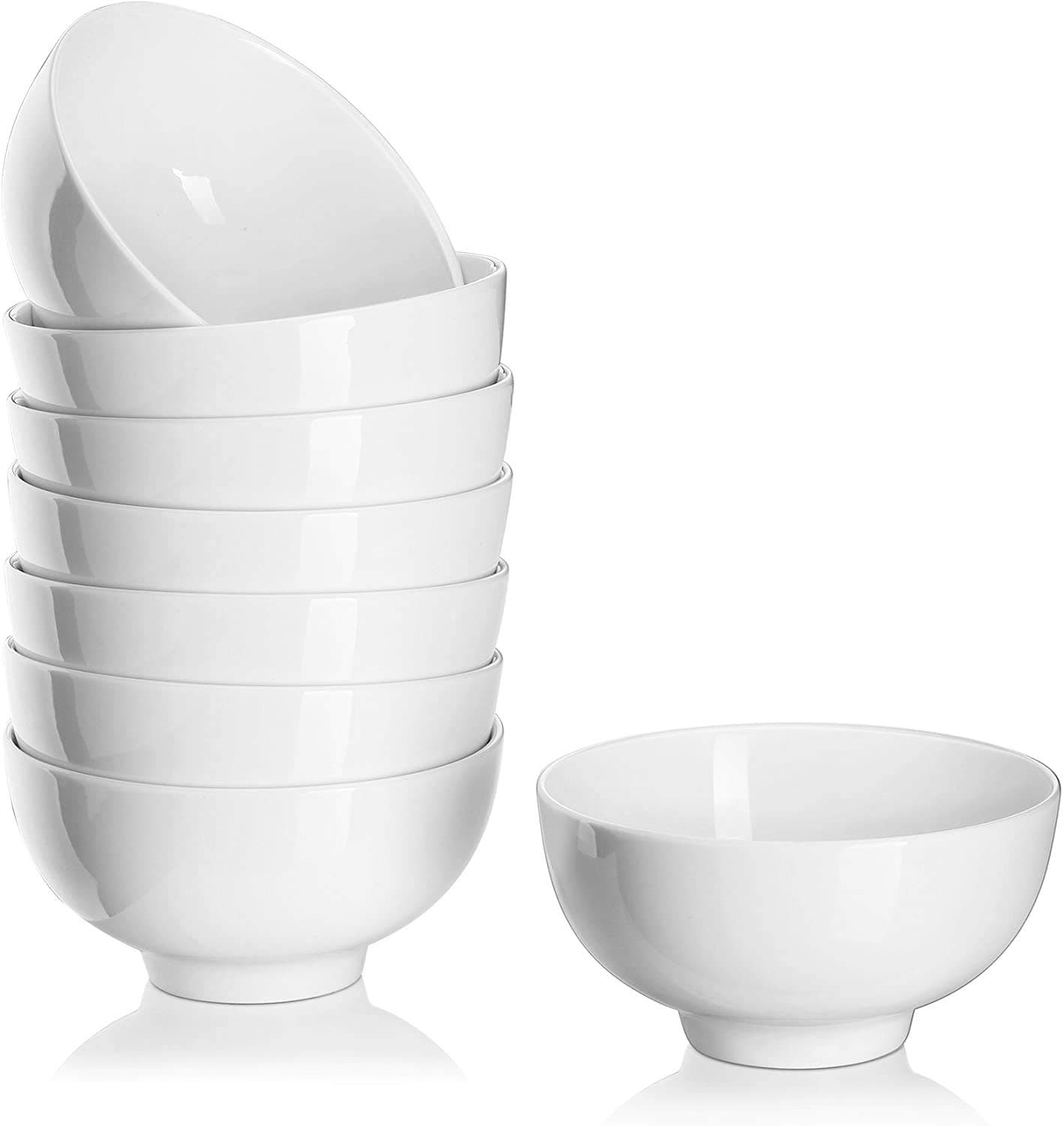 DOWAN 10 OZ Small Dessert Bowls - 4.5" Ceramic Cereal Bowls Set of 8 - Porcelain Off-White Bowl for Side Dishes, Rice, Ice Cream, Oatmeal, Fruit, Soup - Dishwasher & Microwave Safe