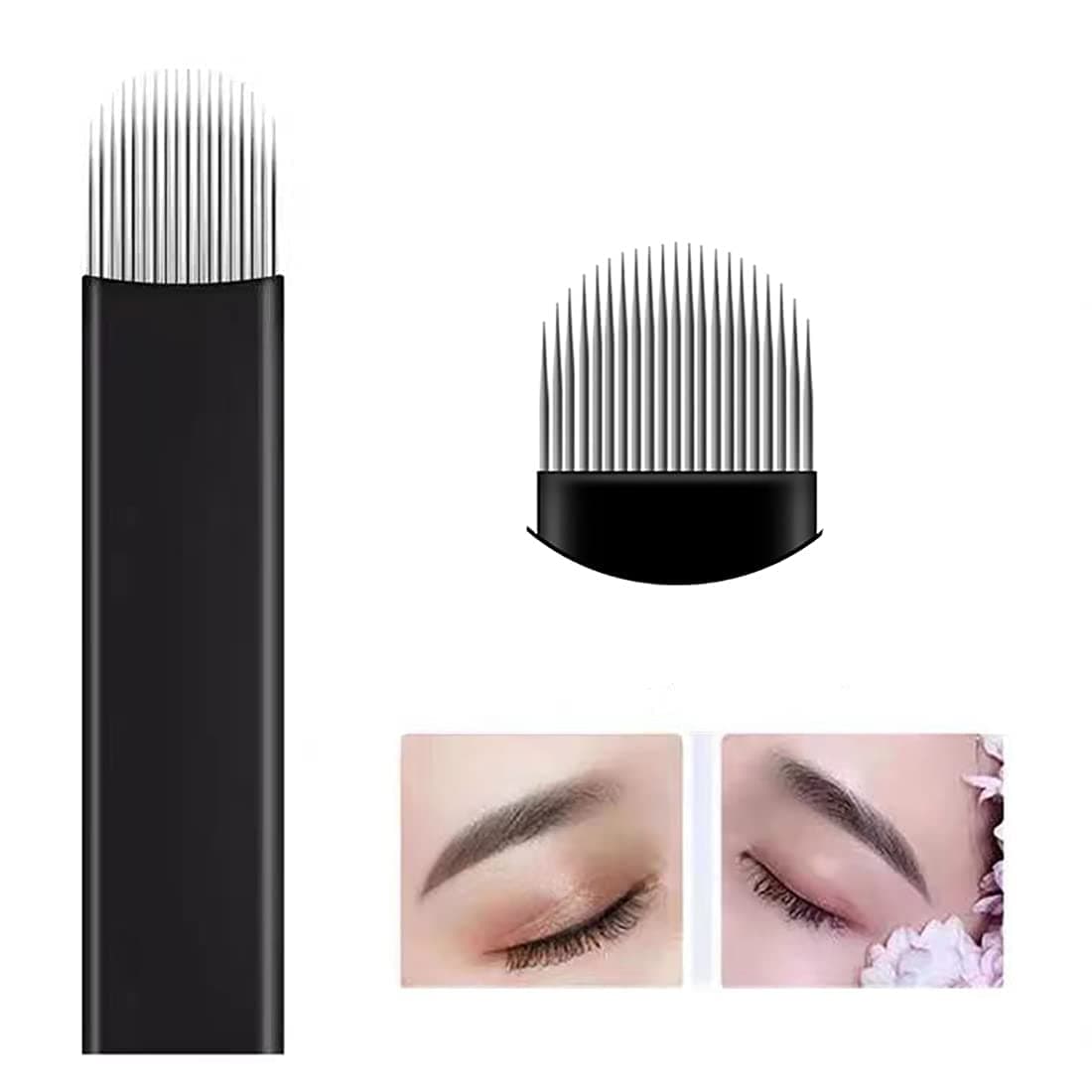 Aravli Microblading Needles 50 Pcs 14U Black Shape Eyebrow Tattoo Blade for Manual Microblade Pen, Disposable Sterile Permanent Makeup Supplies for Eyebrow Embroidery (Pack of 50)